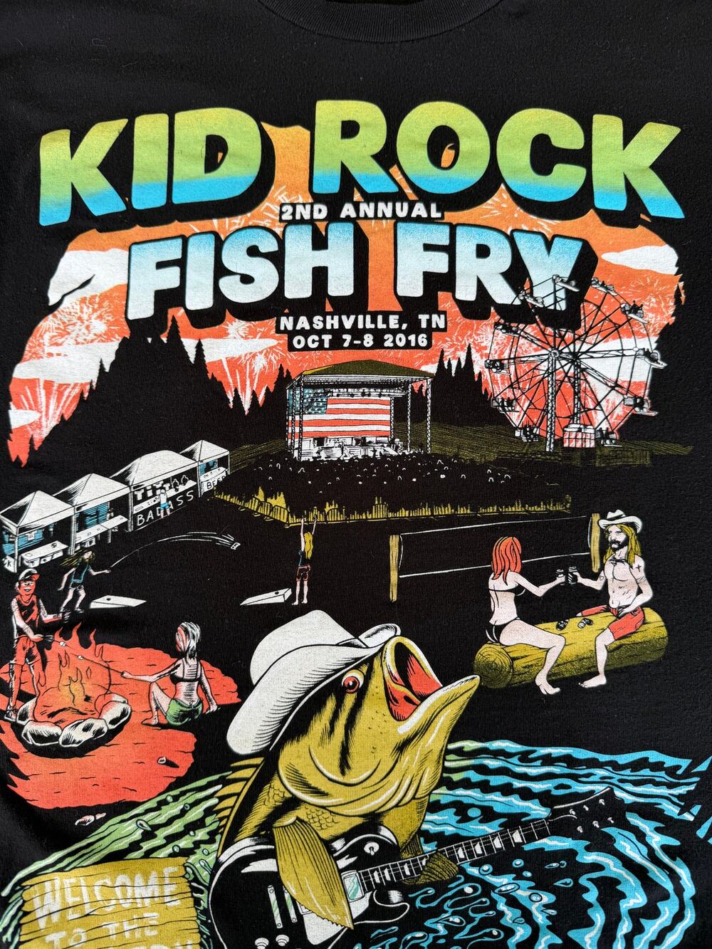 Kid Rock 2016 Fish Fry Nashville TN Black Concert Graphic Tee M Music Festival